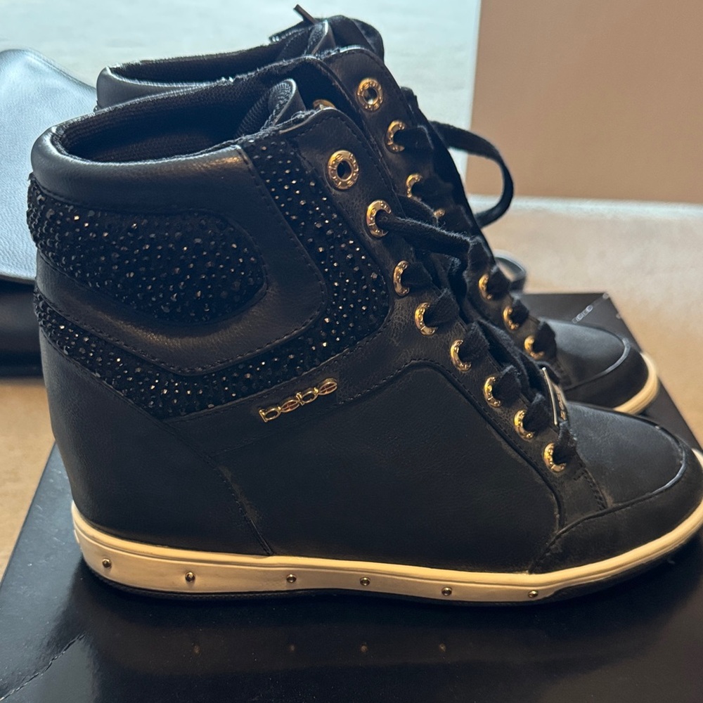 Bebe Black Studded Wedge High-Top Sneakers